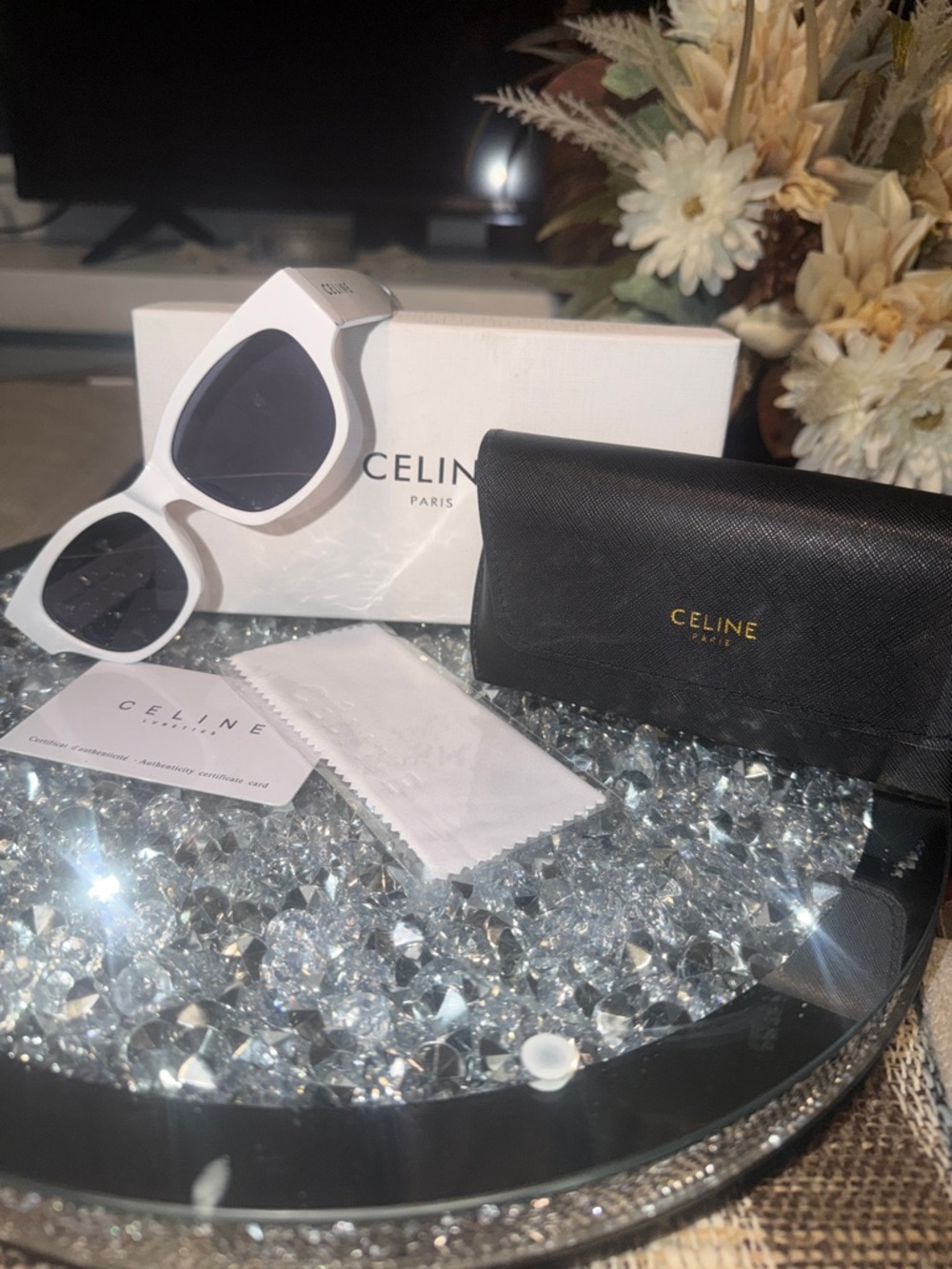 Celine White Frame Sunglasses with Dark Lenses and case/box